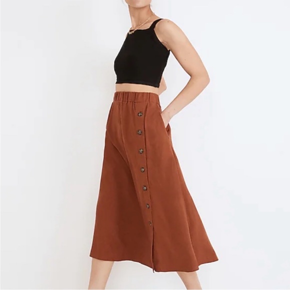 Madewell Dresses & Skirts - Madewell Linen-Blend Side-Button Midi Skirt Burnt Umber